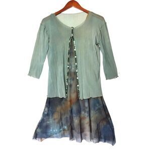 Robin Kaplan Tie Dye Mesh Cardigan & Layered Dress Whimsigoth Fairycore Earthy